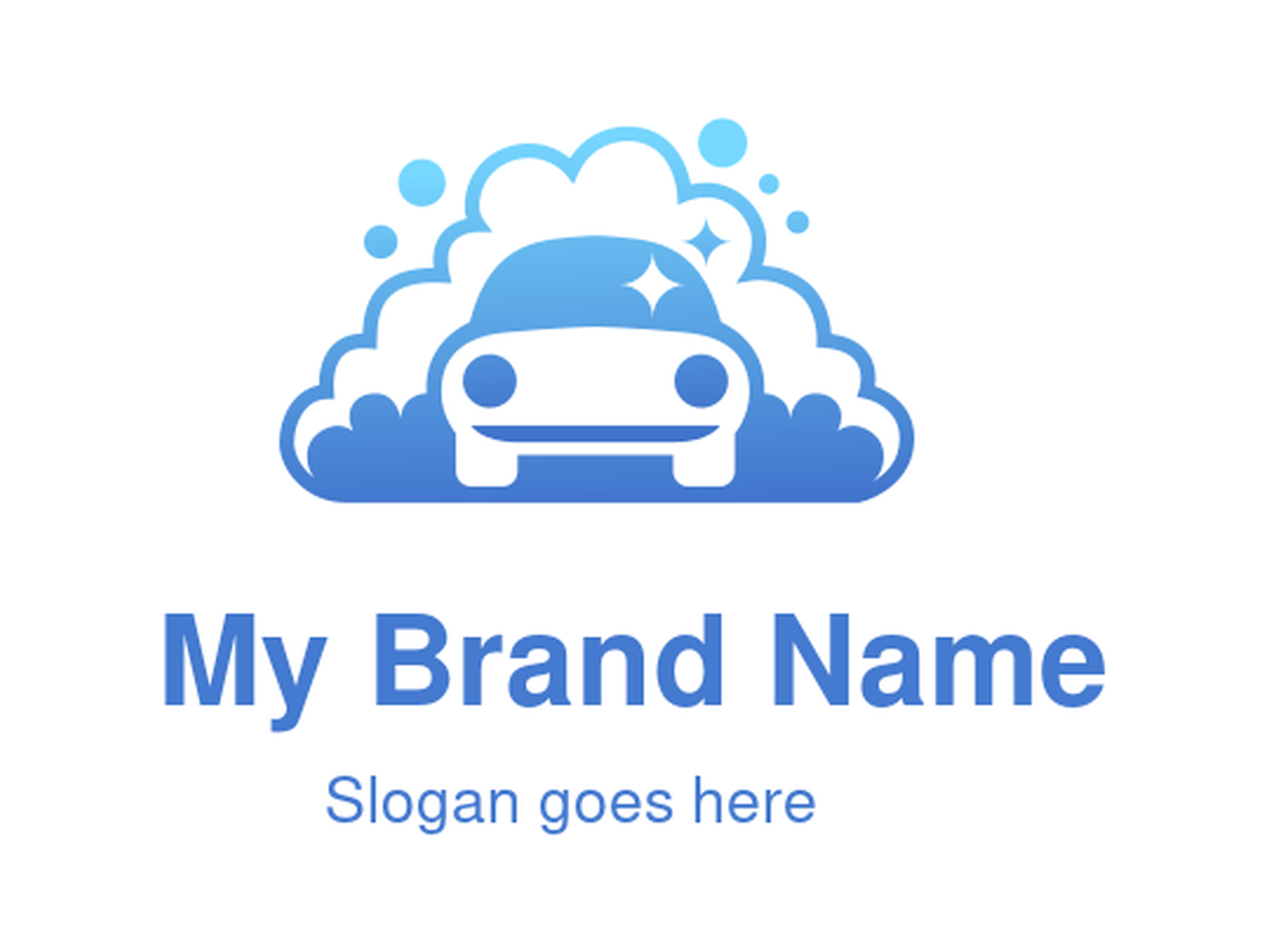 Playful Light Blue Car Covered in White Soap Suds and Floating Bubbles Logo Design for an Automotive Cleaning and Washing Service